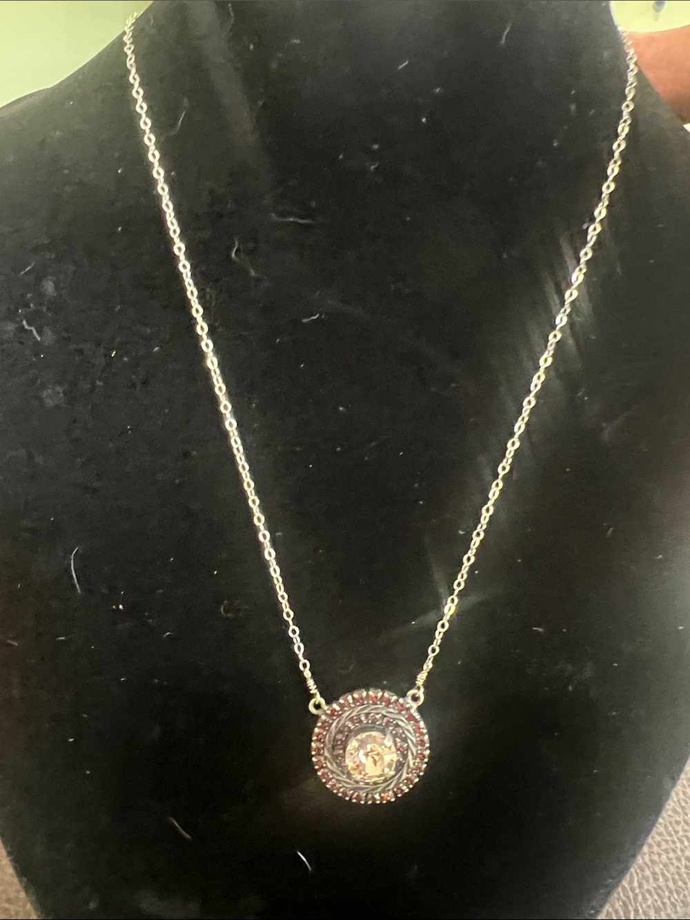 Sterling Silver Garnet Halo Pendant Necklace - Red Gemstone
